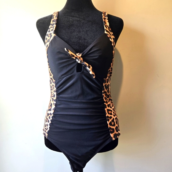 unbranded Other - Black Leopard Print One Piece Halter Top Bathing Suit Medium